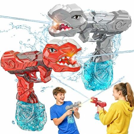 2PCS Electric Water Guns,Red & Grey Powerful Squirt Gun with 26FT Range,Dino Theme Design Automatic Water Pistol for Summer Outdoor Backyard Swimming Pool
