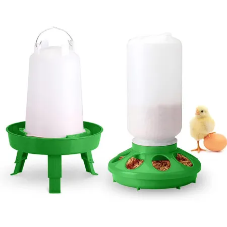 Adjustable Chicken Feeder And Waterer Set,3 Height Settings Poultry Drinker For Chicks And Hens,Easy Clean Abs Plastic For Ducks Geese,Gravity Fed