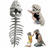 Dino Skeleton Costume 3D Spinosaurus Skull Mask Plush Spine for Halloween,Cosplay Dress-Up Play Grey 116cm