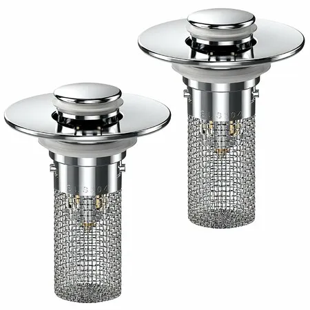 2PCS Bathroom Sink Stopper Hair Catcher,Pop Up Sink Drain Stopper with Strainer,Universal Drain Plug,Sink Drain Cover with Basket