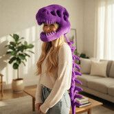 Dino Skeleton Costume 3D Spinosaurus Skull Mask Plush Spine for Halloween Cosplay Dress Up Play Purple 75cm