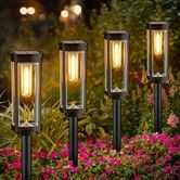4P Solar Pathway Lights Outdoor Walkway Warm White LED Edison Bulb Filament Landscape Lighting for Garden Yard Driveway Christmas Gift