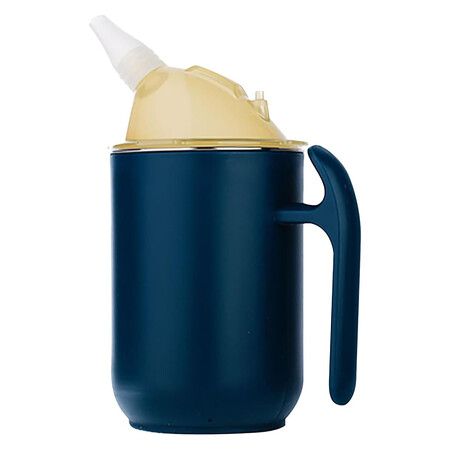 Senior Water Cup Sippy Cups for Elderly, Safe Silicone Spill Proof Cups with Handle Straw and Lid for Patients Elderly Pregnant (Blue)