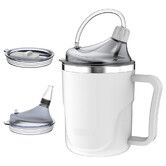 Spill Proof Cup for Elderly, 400ML Stainless Steel Sippy Cup with Straw, Ideal for Seniors White