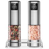 Larger Capacity Electric Salt and Pepper Grinder Set Rechargeable with Digital Display,Light & Ceramic Core,Adjustable Coarseness, 2 PACK
