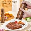 2 Pack Acacia Wooden Salt and Pepper Grinder Set 8 Inches Refillable Salt and Pepper Mills Adjustable Coarseness,Acacia Wood Ceramic Core Peppercorn Shaker