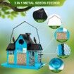 Solar Bird Feeders House Outdoors Hanging Metal Wild Bird Feeder Large Cardinal Birdfeeder Birdhouses Gift for Bird Lovers Blue