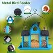 Solar Bird Feeders House Outdoors Hanging Metal Wild Bird Feeder Large Cardinal Birdfeeder Birdhouses Gift for Bird Lovers Blue