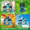 Solar Bird Feeders House Outdoors Hanging Metal Wild Bird Feeder Large Cardinal Birdfeeder Birdhouses Gift for Bird Lovers Blue