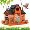 Solar Bird Feeders House Outdoors Hanging Metal Wild Bird Feeder Large Cardinal Birdfeeder Birdhouses Gift for Bird Lovers Orange
