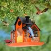 Solar Bird Feeders House Outdoors Hanging Metal Wild Bird Feeder Large Cardinal Birdfeeder Birdhouses Gift for Bird Lovers Orange