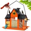 Solar Bird Feeders House Outdoors Hanging Metal Wild Bird Feeder Large Cardinal Birdfeeder Birdhouses Gift for Bird Lovers Orange