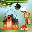 Solar Bird Feeders House Outdoors Hanging Metal Wild Bird Feeder Large Cardinal Birdfeeder Birdhouses Gift for Bird Lovers Orange