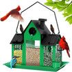 Solar Bird Feeders House Outdoors Hanging Metal Wild Bird Feeder Large Cardinal Birdfeeder Birdhouses Gift for Bird Lovers Green