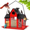 Solar Bird Feeders House Outdoors Hanging Metal Wild Bird Feeder Large Cardinal Birdfeeder Birdhouses Gift for Bird Lovers Red