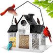 Solar Bird Feeders House Outdoors Hanging Metal Wild Bird Feeder Large Cardinal Birdfeeder Birdhouses Gift for Bird Lovers White