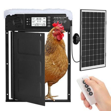 Automatic Chicken Coop Door Solar Powered, Cold Weather Electric Chicken Door Large Size Aluminum Door with Light Sensor & Timer with LCD Display