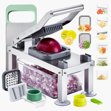 Vegetable Chopper Mandoline Slicer,All-in-1 Food Veggie Cutter with 9 Stainless Steel Blades,Cheese Grater Onion Potato Salad Dicer with Container