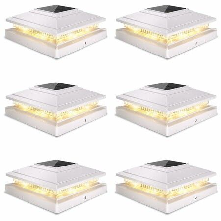Post Cap Lights Outdoor 6pack,Waterproof Fence Post Solar Lights for 4x4 5x5 6x6 Wood/Vinyl Posts,White Solar Deck Post Lights with 2 Color Modes