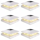 Post Cap Lights Outdoor 6pack,Waterproof Fence Post Solar Lights for 4x4 5x5 6x6 Wood/Vinyl Posts,White Solar Deck Post Lights with 2 Color Modes