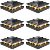 Post Cap Lights Outdoor 6pack,Waterproof Fence Post Solar Lights for 4x4 5x5 6x6 Wood/Vinyl Posts,Black Solar Deck Post Lights with 2 Color Modes