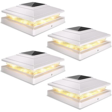 Post Cap Lights Outdoor 4pack,Waterproof Fence Post Solar Lights for 4x4 5x5 6x6 Wood/Vinyl Posts,White Solar Deck Post Lights with 2 Color Modes