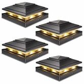 Post Cap Lights Outdoor 4pack,Waterproof Fence Post Solar Lights for 4x4 5x5 6x6 Wood/Vinyl Posts,Black Solar Deck Post Lights with 2 Color Modes