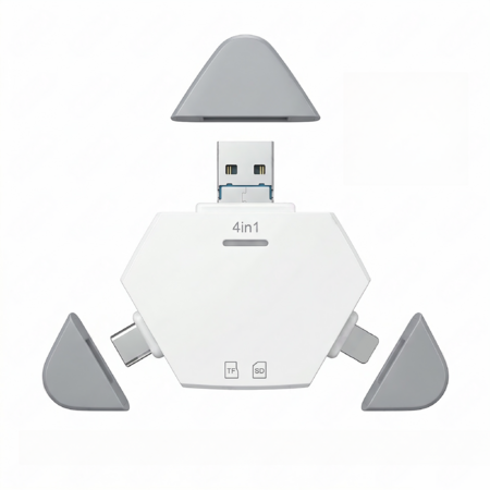 3-in-1 USB 3.0 SD TF Card Reader,OTG Adapter for iPhone,iPad,Mac And Android,Type-C Lightning USB-A,Magnetic Dustproof Memory Card Reader Color White
