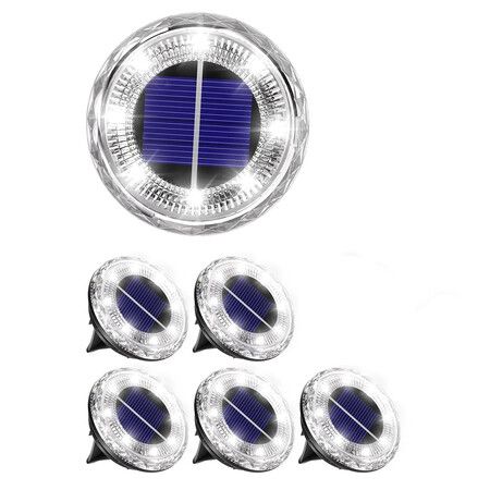 6 Pcs Mini Solar Powered Ground Lights, Bright LED Solar Lights Outdoor Waterproof for Landscape Decoration, Pathway Lighting, Cool White