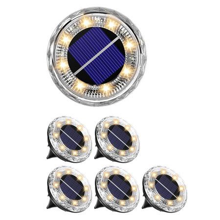 6 Pcs Mini Solar Powered Ground Lights, Bright LED Solar Lights Outdoor Waterproof for Landscape Decoration, Pathway Lighting, Warm White