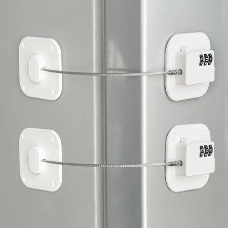 2 Pack Refrigerator Lock, Heavy Duty Fridge Lock with Combination Password, Child Proof Door Lock for Kitchen Refrigerator Cabinets White