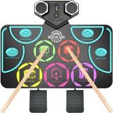 9 Pads Electric Drum Set Portable Practice Drum Machine with Headphone Jack Built-in Speaker Drum Pedals Drum Sticks,Birthday Holiday Drum Pads Toy Gift