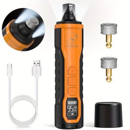 Electric Pet Nail Grinder Set 5 Speeds Dual LED Lights 2 Diamond Grinding Heads Quiet High Power Dogs Cats Large Dogs