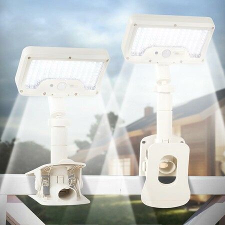 2 Pack Clip on Solar Lights Outdoor with Motion Sensor,Vertically Adjustable Solar Fence Lights,IP65 Waterproof Light for Chain Link Gutter White