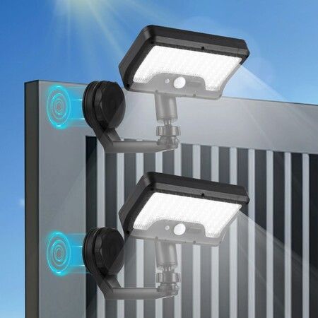 2 Pack Metal-gipping Outdoor Solar Lights, 92 LEDs Motion Sensor Solar Wall Lamps for Balcony Patio, Adjustable Wall-Mount Fence RV Lighting