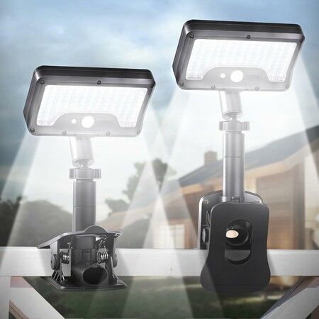 2 Pack Clip on Solar Lights Outdoor with Motion Sensor,Vertically Adjustable Solar Fence Lights,IP65 Waterproof Light for Chain Link Gutter Black
