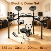 Electronic Drum Kit for Beginners Adults Electric Mesh Digital Drumset 447 Sounds 50 Kits Dual Zone Pads Cymbals Kick Tower USB MIDI Pedals Throne