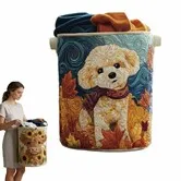 Quilted Laundry Basket With Handles,Fabric Storage Hamper For Clothes & Toys,Lightweight Foldable Laundry Basket,Size S (14X18 Inch)