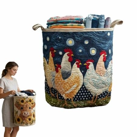 Quilted Laundry Basket With Handles,Fabric Storage Hamper For Clothes & Toys,Lightweight Foldable Laundry Basket,Size S (14X18 Inch)