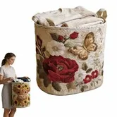 Quilted Laundry Basket With Handles,Fabric Storage Hamper For Clothes & Toys,Lightweight Foldable Laundry Basket,Size S (14X18 Inch)