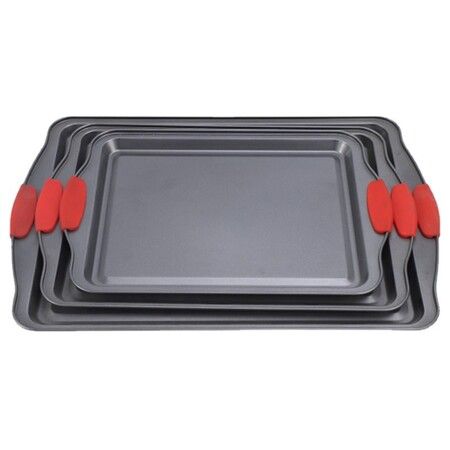 Baking Sheet Set, 3Pcs Cookie Sheet Set with Silicone Handles, Steel Baking Pans Set, Durable Baking Sheets for Oven, BPA Free Cookie Sheets