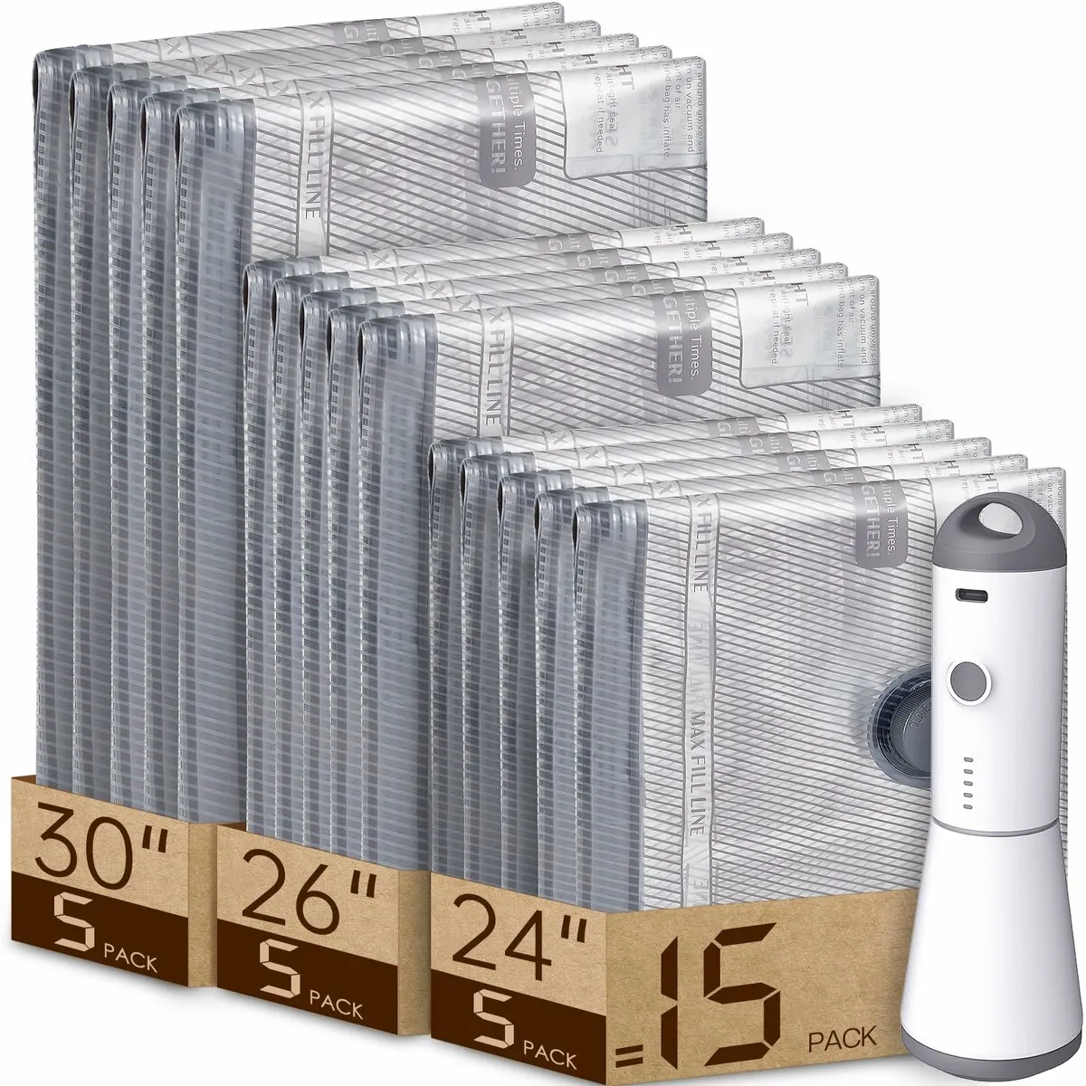 15packs Vacuum Bags for Travel with USB AIR Pump Carry-on Size Compression Packing Bags Luggage Suitcase Space Saver Clothes Clothing