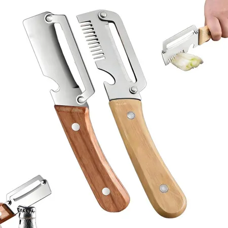 2 Pack 3 In 1 Multifunctional Vegetable Peeler Wooden Handle Bottle Opener Scallion Slicer Kitchen Vegetable Peelers for Scallion Fruit