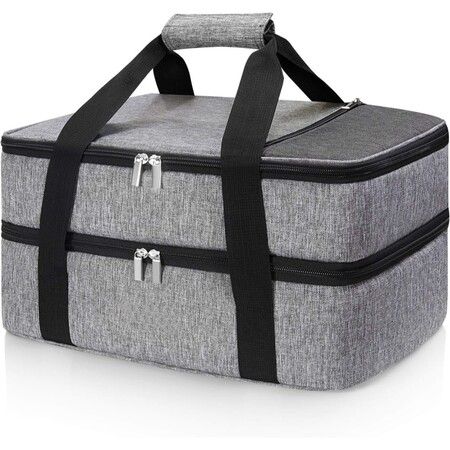 Double Decker Insulated Casserole Carrier,Thermal Food Bag Keeps Food Hot Cold,Lasagna Lugger Tote with Reinforced Handles,Fits 9" x 13" Baking Dish