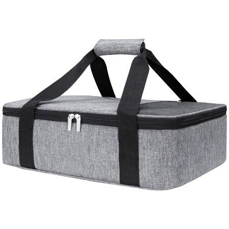 Insulated Casserole Carrier,Thermal Food Bag Keeps Food Hot & Cold, Lasagna Lugger Tote with Reinforced Handles,Fits 9" x 13" Baking Dish,Grey