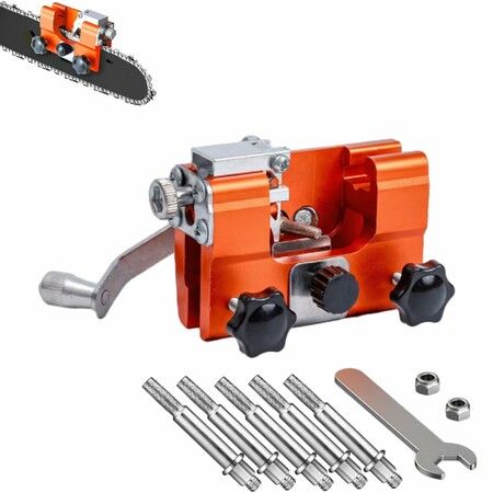 Klampero Chain Sharpener,Chainsaw Sharpener,Portable Hand Crank Chainsaw Chain Sharpener Set,Portable Household Hardware Tool (Yellow,Small 5Heads)