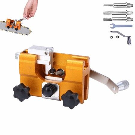 Klampero Chain Sharpener,Chainsaw Sharpener,Portable Hand Crank Chainsaw Chain Sharpener Set,Portable Household Hardware Tool (Yellow,Large)