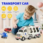 5 in 1 Kids Truck Ambulance Emergency Rescue Toy Car Set Toddler Model Friction Power Carrier Play Police Helicopter Fire Vehicle with Light Sound