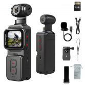 5K Pocket Vlogging Camera Body Camera with Microphone,5K/20FPS and 4K/60FPS,270 degree Rotating Lens,Face Tracking,6-Axis Stabilization (128GB)
