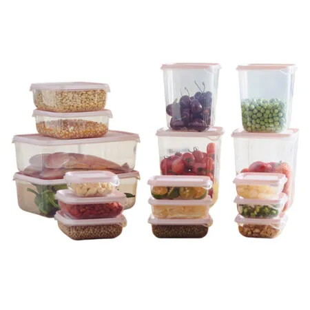 Pink 17PCS Set Food Grade Plastic Food Storage Containers Refrigerator Organizing Grains Fruits Vegetables Leakproof Reusable for Lunch Box